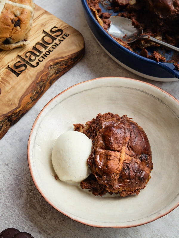 Chocolate Hot Cross Bread &amp; Butter Pudding